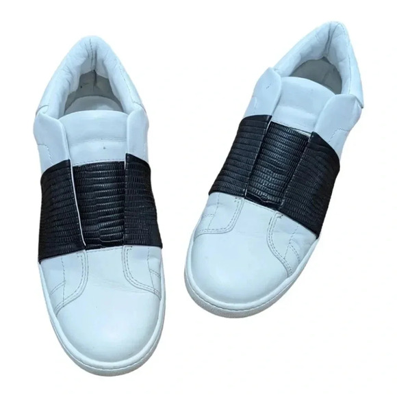 Vince Size 5M  Vista Lace Less Lizard Embossed Leather Slip-on Sneakers White - Picture 1 of 12